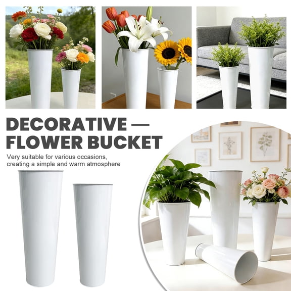 11 Inch Tall Galvanized Metal Flower Bucket, Cylindrical Iron Floral Vase Dry Fresh Flower Holder, For Wedding Party Balcony Garden Table Centerpiece Home Decor For Family And