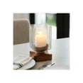 thumbnail image 3 of Decorative Wood and Glass Candle Holder Hurricane - Contemporary Pillar Candlestick Holder for Dining Table Centerpieces - Stylish Home Decor Accent for Bookshelf or Entryway Decor - 9", Brown, 3 of 12
