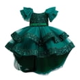thumbnail image 1 of XASZHN Robe en Maille pour Enfants Robe Princesse Élégante Robe Confortable pour Enfants Robes d'Été pour Filles 2025 Vert Foncé_005 4-5 Ans, 1 of 5