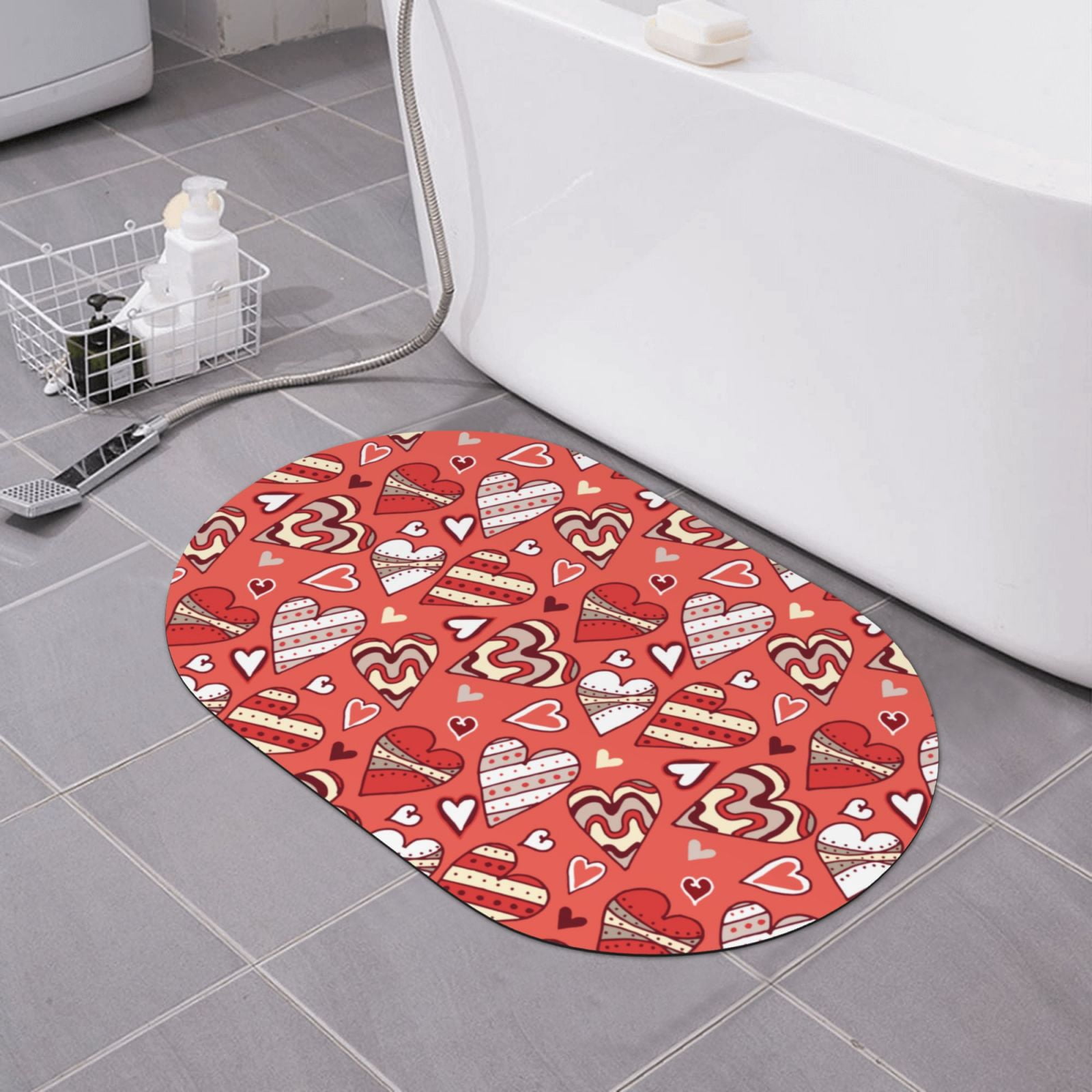 XMXT Diatomite Bathroom Rugs, Red Decorative Heart Painting Oval ...