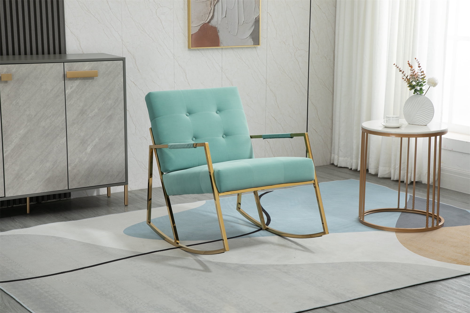 Rocking Chair Velvet Upholstered Accent Chair with Button Tufted, Comfy ...