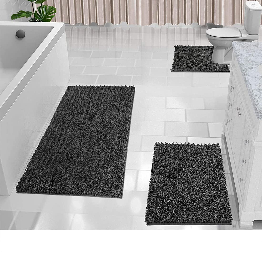 Chenille Bath Rug Sets Of 3 Extra, Dark Grey Bathroom Rug Sets