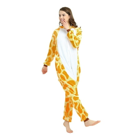 

Tangnade home pajamas One-Piece Pajama Men And Women Autumnandwinter Flannel Lovers Casual Home Cloths womens Jumpsuits Yellow L