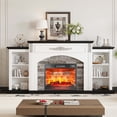 thumbnail image 6 of BOSHIRO 72 " Farmhouse Electric Fireplace with Mantel, White TV Stand for TVs Up to 80 Inch, Modern Entertainment Center Accent Furniture, Stacked Stone Surround, 23" Red Brick Fireplace Insert, 6 of 10