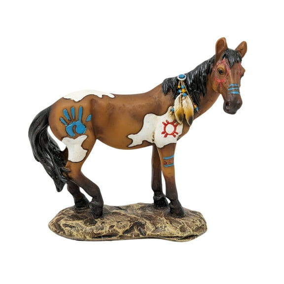 Hand-Painted Horse Art Sculpture - Standing Pinto Horse Figurine with  Symbols - Collectible Resin Horse Statue for Home Decor, Office Accents, and Gifts for Horse Lovers