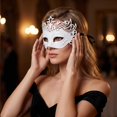 thumbnail image 4 of Masquerade Mask for Women White Venetian Masquerade Masks 9 Inch Decorative Eye Mask Halloween Accessory for Prom Masquerade Ball Mardi Gras and Themed Parties, 1 Pack, 4 of 4