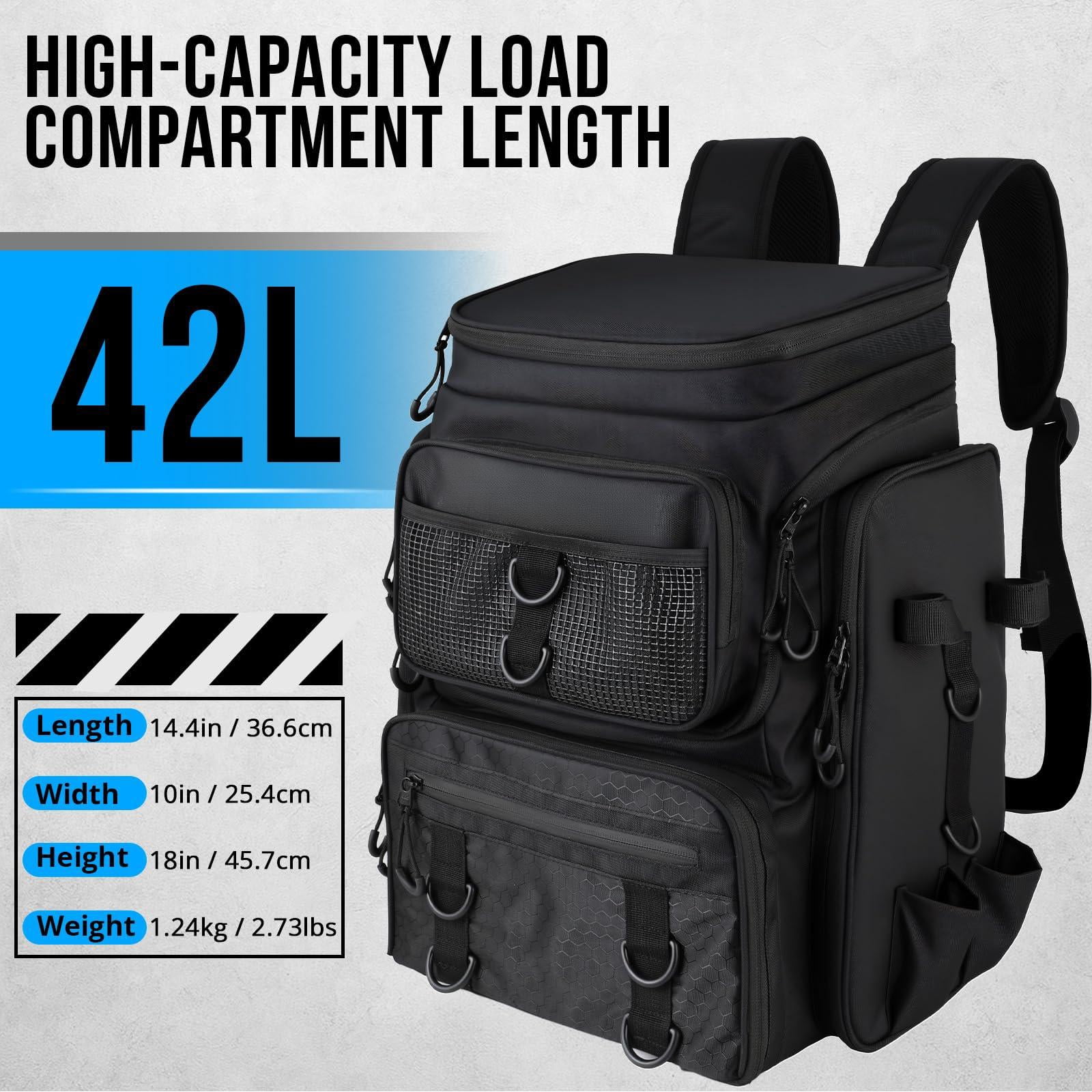 Fishing Backpack With Rod Holders Tackle Box  42l Large Water-resistant Fish Bag Store Gear