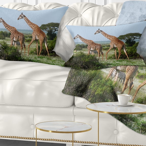 Designart Two Giraffes in African Savannah - African Throw Pillow - 12x20