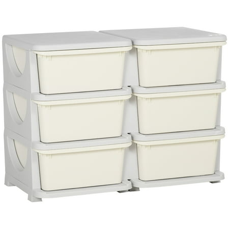 Kids Toy Storage Organizer 3-Tier Toy Chest with 6 Removable 14L Bins Cream White Storage Drawer Unit for Bedroom Nursery and Playroom