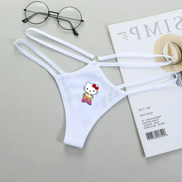 Sanrio-Tanga de Hello Kitty para mujer, ropa Sexy de dibujos animados, con correa fina, calada, triangular, de cintura baja, regalos