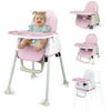 FACNOATIHN Baby High Chair, 4-in-1 Adjustable Height Infant Toddlers Highchair with Feeding Tray, Age Up to 6 Years, Pink