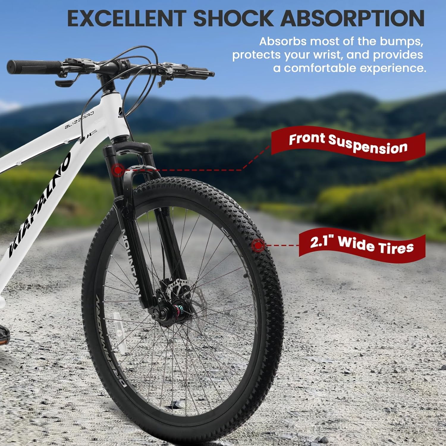 26 Inch Mountain Bike Aluminum Frame, Women Men's 21 Speeds Mountain Bike with Disc Brakes and Front Suspension, Lightweight Sport Teens Bicycle Suitable for 5'2"-6'2" Tall Riders,White