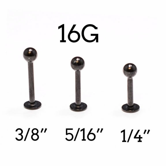 Black Labret Stud 16G 3pc I.P. Monroe Lip Ring Cartilage Ear Piercing Medusa
