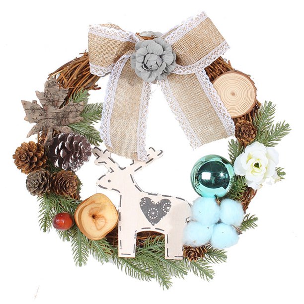 Guirnalda de árbol de Navidad guirnaldas decorativas de madera adornos exquisitos Likrtyny de Navidad coronas de ratán colgantes decoraciones artesanales