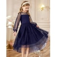 thumbnail image 2 of Oudiya Girls Dresses Contrast Mesh Long Sleeve Twirly High Low Birthday Party Formal Dress, 2 of 5