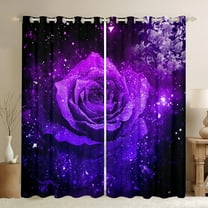 Homewish Valentine'S Day Rose Curtains Pack of 2 (42x84 Each),Silver Sequin Print Curtains Blackout,Purple Black Bedroom Curtains For Men Women,Luxury Bedroom Decor