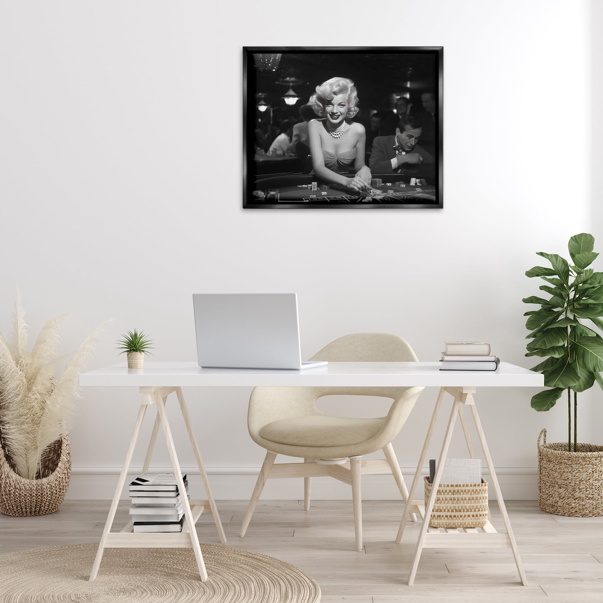 Stupell Industries Iconic Marilyn Portrait Novelty Photography Black Floater Framed Art Print Wall Art, 31 x 25
