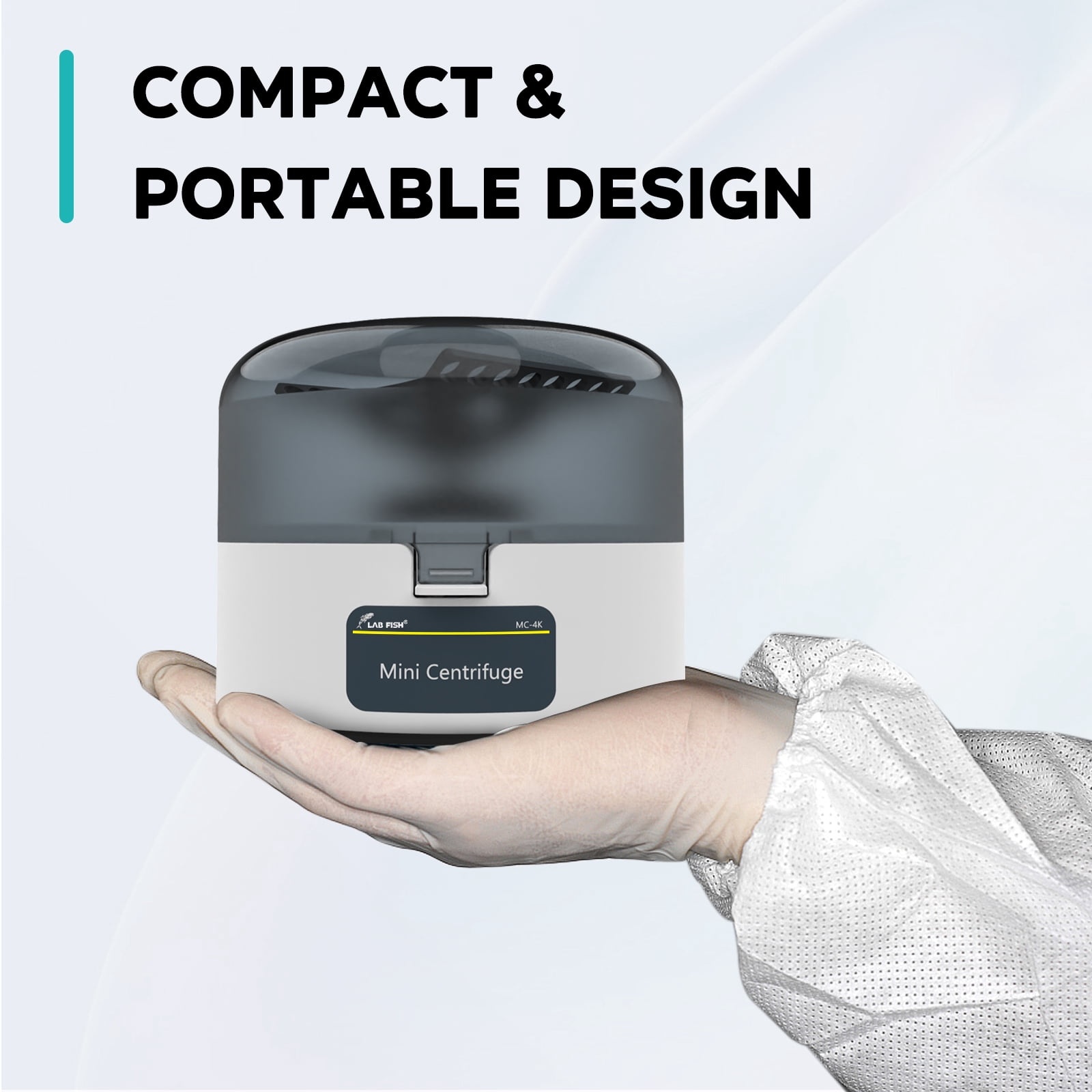 LAB FISH MC-4K Mini Centrifuge Machine 4000 RPM, 980xg RCF, with 2-in-1 Rotor for 0.2/1.5/2ml Tubes, Low-Noise Brushless Motor, Portable Lab Centrifuge