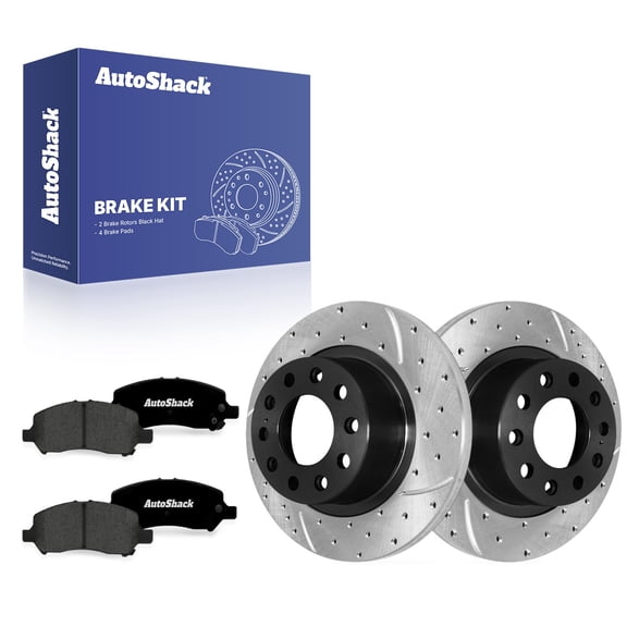 AutoShack Rear Solid Drilled & Slotted E-Coated Brake Rotors   Premium Ceramic Pads 6-PC Brake Kit Replacement for 2013-2016 Dodge Dart ShadowGuard 10.4" (264.1 mm)