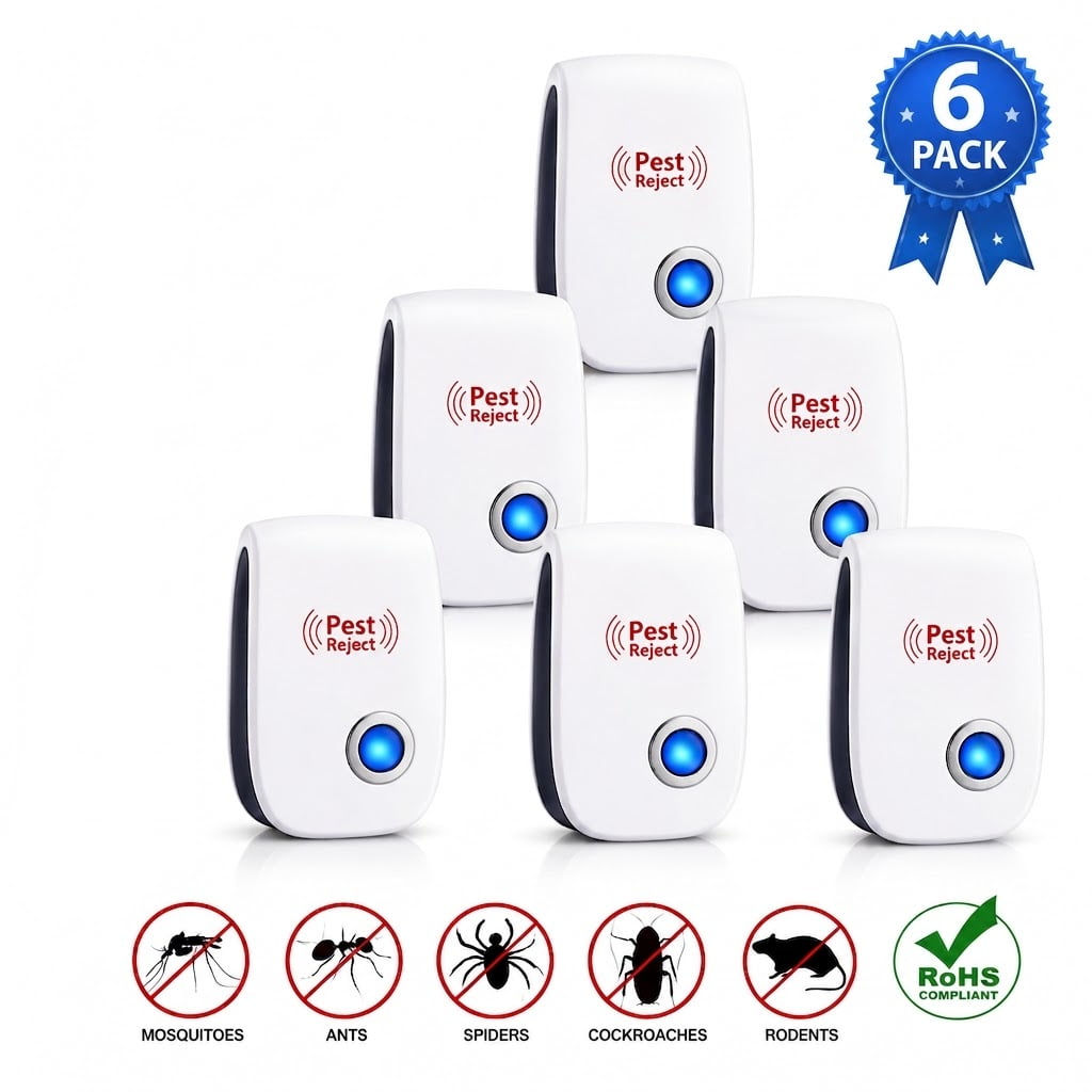 2026 Upgraded Ultrasonic Pest Repeller Plug-In, 6-Pack Home Deterrent for Mice, Mosquitoes, Spiders, Fleas & Bugs