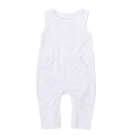

Infant Baby Summer Sleeveless Pants Bodysuit Fashion Round Neck Tank Top Pants Bodysuit Solid Cotton Tank Top Pants Bodysuit