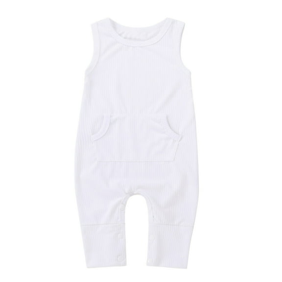 Baby Girls Cotton Overalls Newborn Infant Baby Girls Boys Sleeveless Ribbed Knit Jumpsuit Clothes New Casual Winter Jumpsuits White 0-3 Months