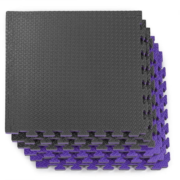 Xspec 1" Extra Thick Reversible EVA Foam Gym Mats 12 pcs 48 Sq Ft, Black/Purple