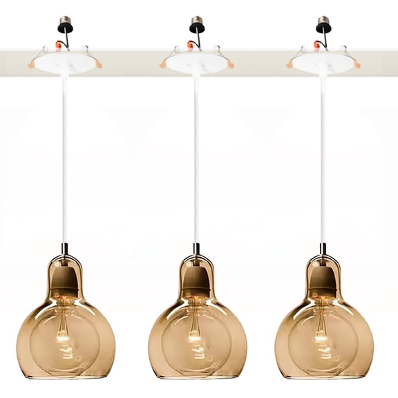 Kiven Can Lights Retrofit Recessed Lighting with E26 Power Outlet Adapter, 4/5 Inch Replacement Conversion Kit, Farmhouse Amber Glass Pendant Lighting for Living Room Hallway Kitchen,3 Lights