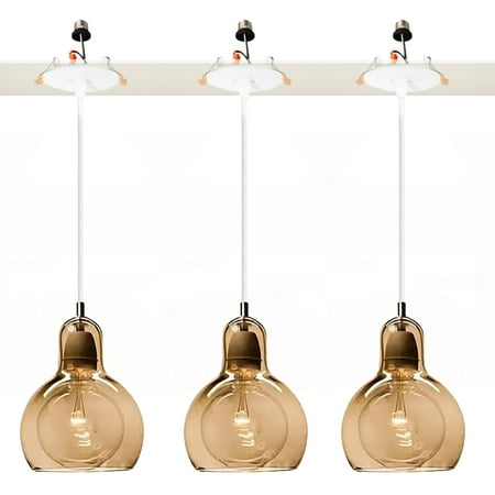 

Kiven Can Lights Retrofit Recessed Lighting with E26 Power Outlet Adapter 4/5 Inch Replacement Conversion Kit Farmhouse Amber Glass Pendant Lighting for Living Room Hallway Kitchen 3 Lights