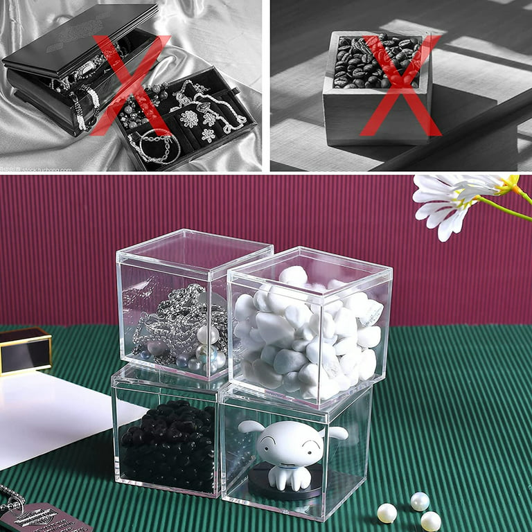 Clear Acrylic Box with LId , 4 Pack Small Acrylic Box with Lid Plastic  Square Cube Small Container ,Storage Boxes Organizer Containers for Candy  Pill and Tiny Jewelry 