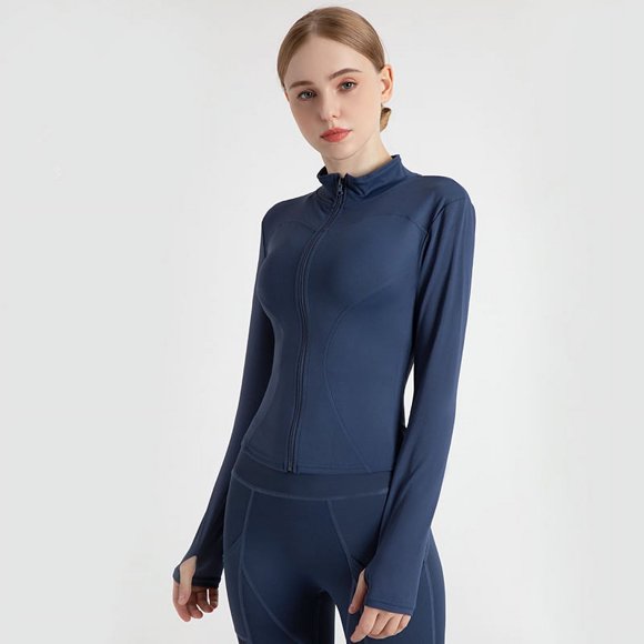 Vestes de Sport Fermeture à Glissière Manteau de Yoga Hauts Trou pour le Pouce Chemise de Course Séchage Rapide Veste D\'entraînement Physique
