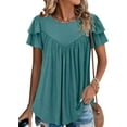 thumbnail image 4 of KISSMODA Short Sleeve Shirts for Women Dressy Casual Summer Blouses Pleated Front Loose Fit Tunic Tops, 4 of 6