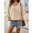 thumbnail image 2 of XCHQRTI Women's Hollow Out Knit Tops V Neck Batwing Short Sleeve Sweater Cover Ups, 2 of 6