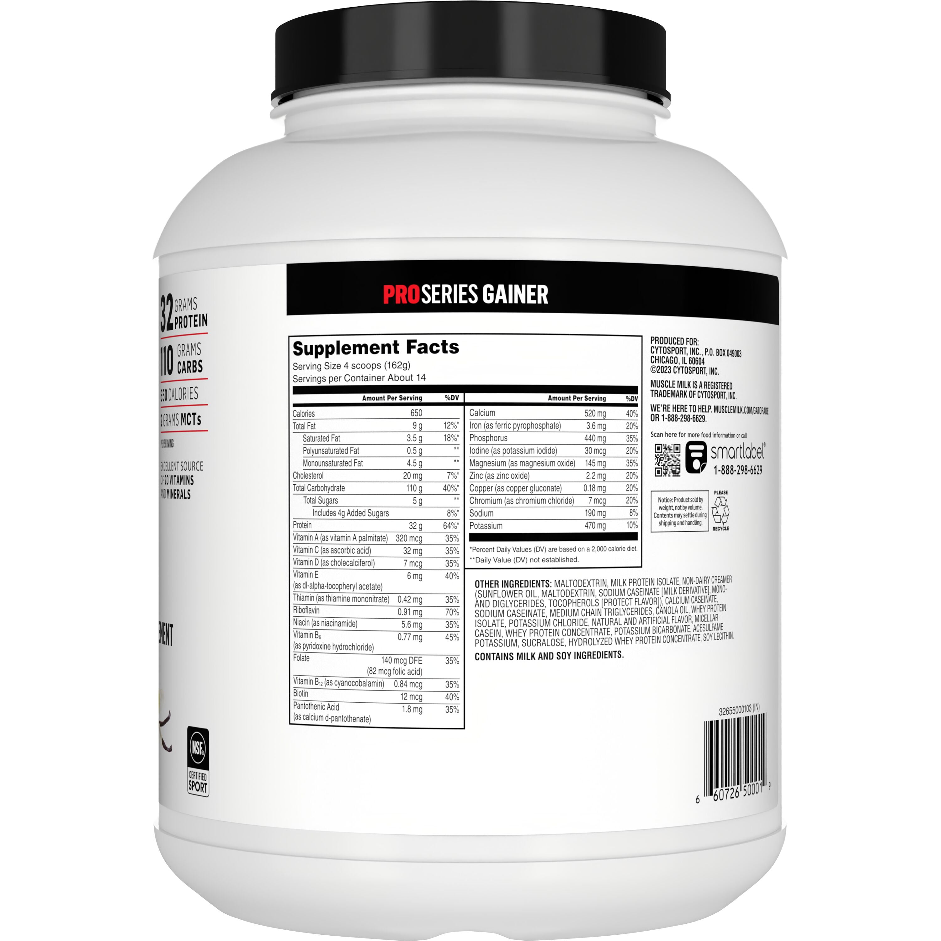 Muscle Milk Gainer Protein Powder, Vanilla Creme, 32g Protein, 5 Pound