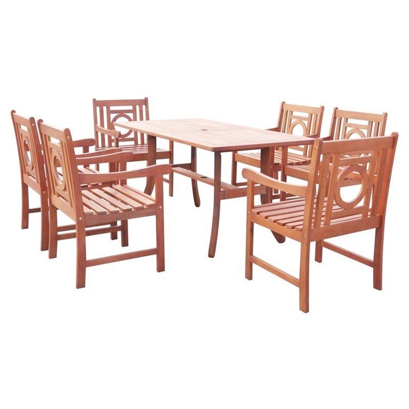 Malibu Outdoor 7piece Wood Patio Dining Set with Curvy Leg Table