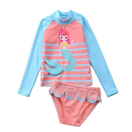 

Esho Toddler Girls Rashguard Two Pieces Swimsuit Set Kids Cartoon Long Sleeve Bathing Suits Swimwear 1-10T