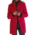 thumbnail image 2 of Long Pea Coats for Women 2025 Winter Stand Collar Single Breasted Peacoat Thicken Blazer Jacket Red 5XL, 2 of 5