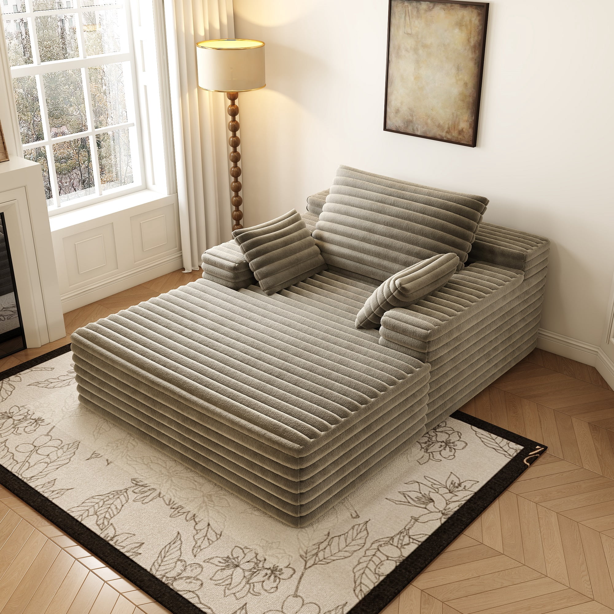 MOONMISS Chaise Lounge Chair Indoor,Oversized Upholstered Fluffy Plush Faux Fur Cloud Sofas Couches for Living Room,Camel
