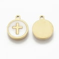 thumbnail image 2 of 304 Stainless Steel Charms with Shell Flat Round with Golden 12x10x1.5mm Hole: 1.2mm, 2 of 2