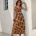 thumbnail image 5 of Brown Yellow Giraffe Print Pattern Dress Summer Street Style Bohemia Long Dresses Female Sleeveless Printed Maxi Dress, 5 of 9