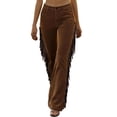 thumbnail image 2 of Casual Pants Women Jeans for Women Western Brown Fringe Flared Jeans Elastic Waist Flare Pants Trendy Stretchy Denim Pants, 2 of 5