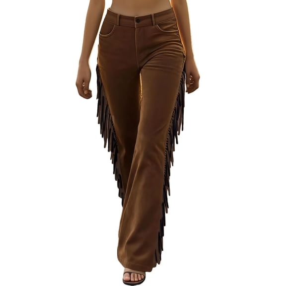 Soyumi Flared Leggings Pants for Women Trendy, Elastic Waist Flared Jeans Western Brown Fringe Stretchy Casual Bootcut Jeans Denim Pants Going Out Party Outfits Brown