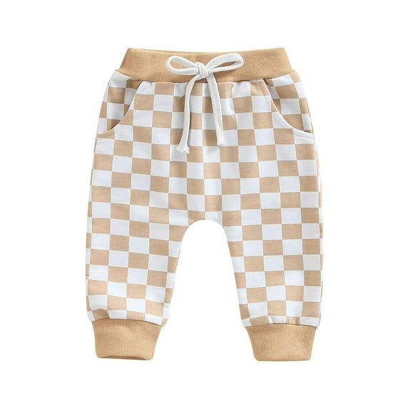 Douhoow 0-3Y Baby Boy Plaid Pants Checkerboard Print Trousers Elastic Waist Jogger Pants