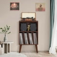 thumbnail image 4 of Record Player Stand with Storage - Mid-Century Walnut Vinyl Record Holder, 4 of 9
