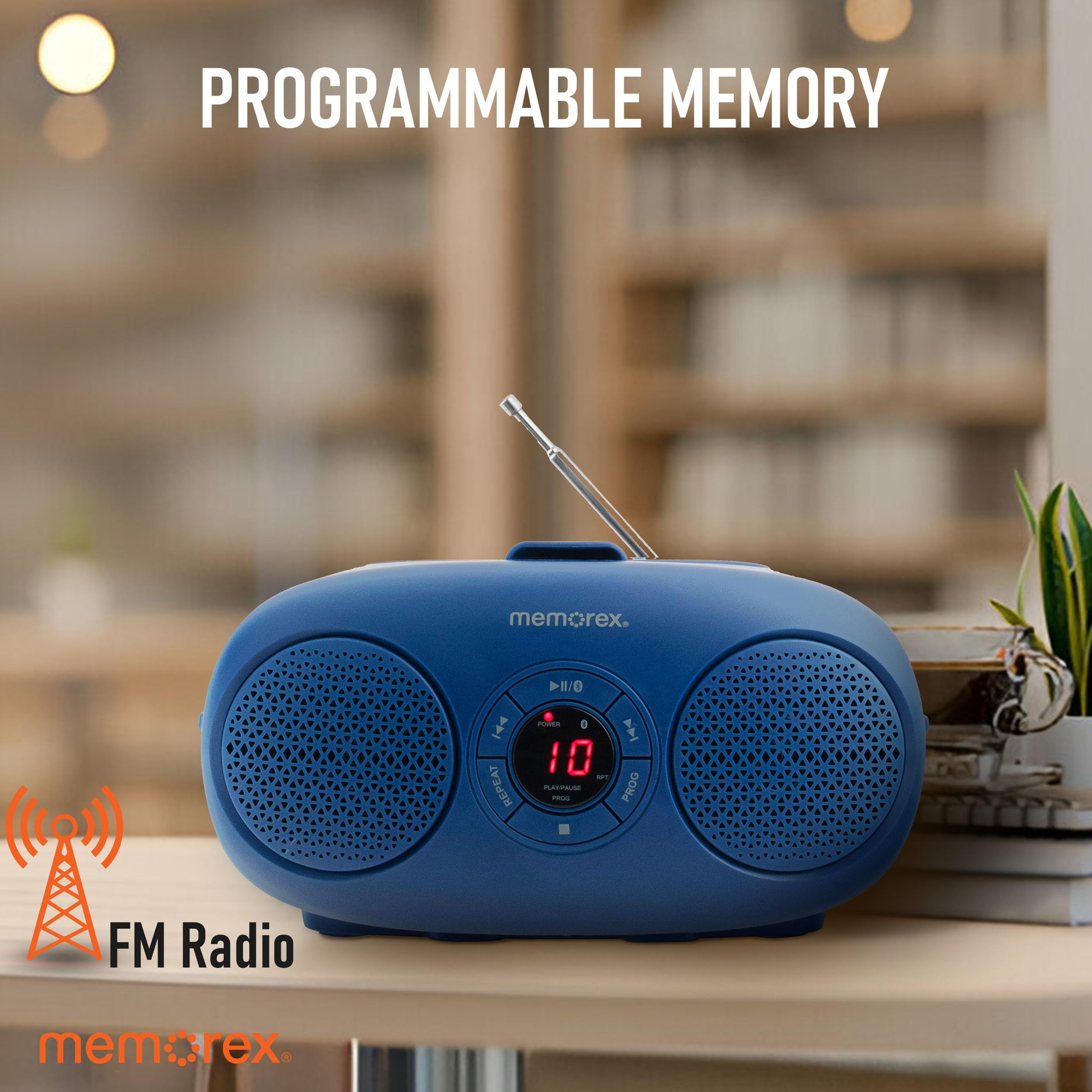Memorex MX-BCD20(L) Portable CD Player | AM/FM Stereo Radio with Telescopic Antennas | CD-R/RW Compatible | Programmable Memory | LED Display | AUX Input | AC & Battery Powered (Blue)