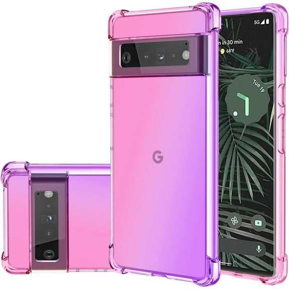 KOMI Case for Pixel 6 Pro Case,Pixel 6 XL Cute Case Girls, Gradient Slim Anti Scratch Soft TPU Phone Cover Shockproof Protective Case for Google Pixel 6 Pro (Pink/Purple)