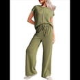 thumbnail image 2 of Conjunto Informal de Dos Piezas de Punto Acanalado para Mujer, Camiseta de Corta y Pantalón , Ideal para el Hogar y para Viajes Verde XL, 2 of 9