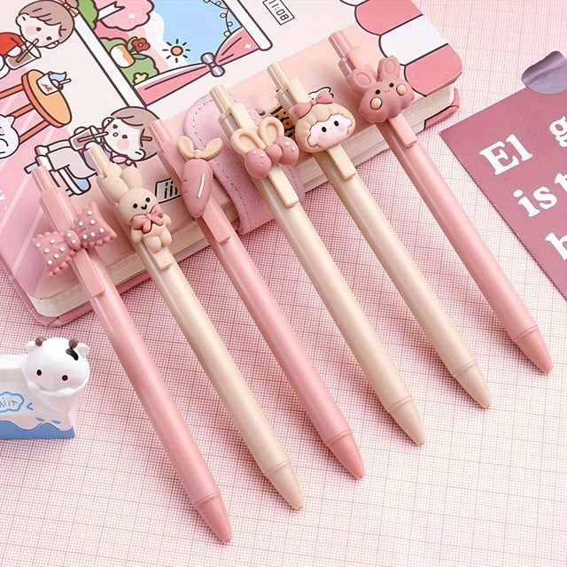 6pcs Adorable Rabbit Girl Gel Pens with 0.5mm Black Refill - Perfect for Writing!