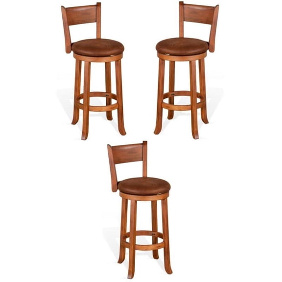 Home Square Sedona 30" Mahogany Wood Swivel Barstool in Rustic Oak - Set of 3
