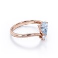 thumbnail image 3 of JeenMata Milgrain Border - 1 Carat Pear Cut Deep Blue Created Aquamarine and Moissanite - V Shaped Double Stone Engagement Ring - 18K Rose Gold Plating over Silver, 3 of 6